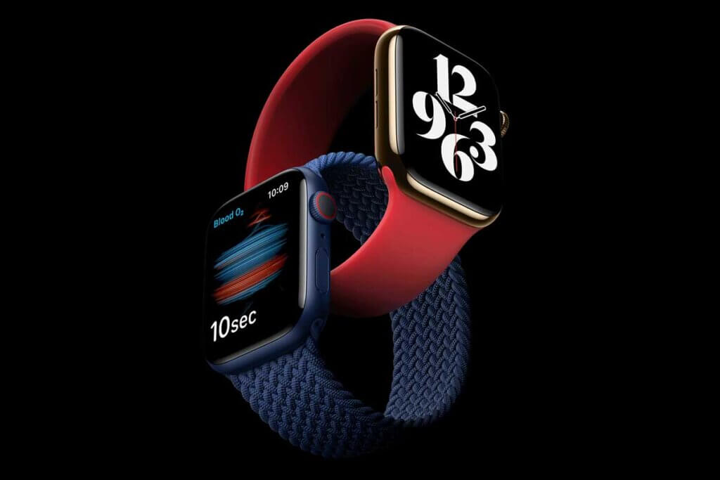 Blue and red Apple Watch
