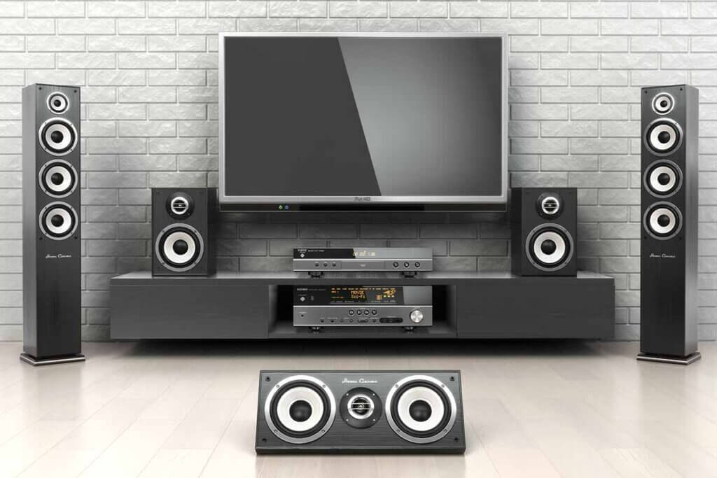 AV receivers with multiple speakers for multi-channel sound