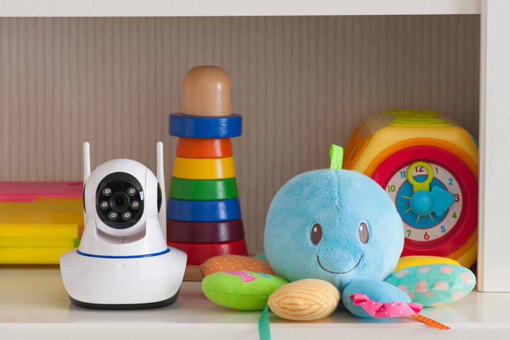 babyphone on shelf with toys