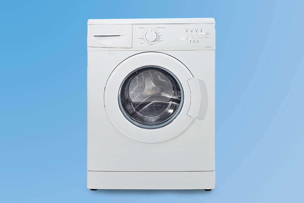 Front view of a washing machine on a coloured background