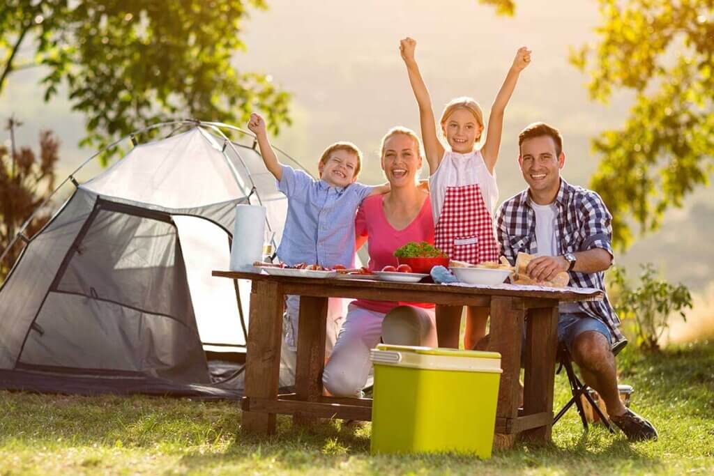 Family camping in the forest