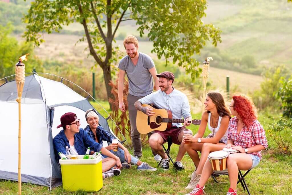 Young people party in nature