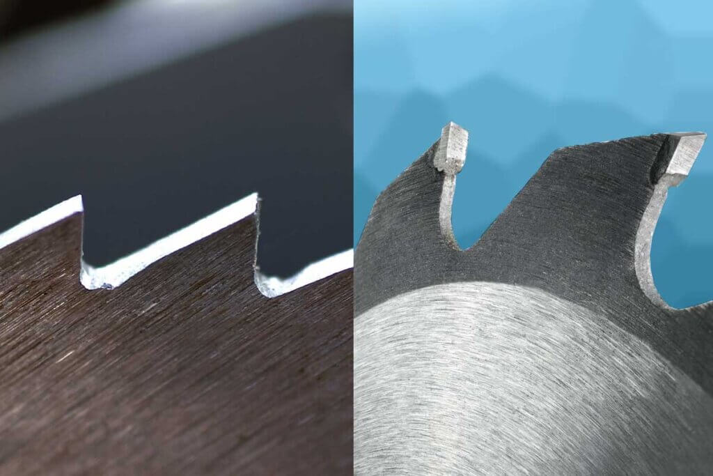 Left: Teeth without carbide tips; right: carbide exchange teeth.

