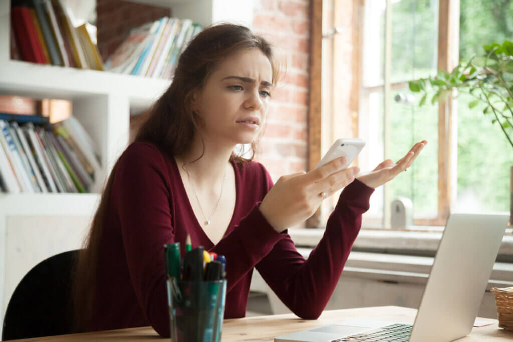 Woman with poor mobile phone reception