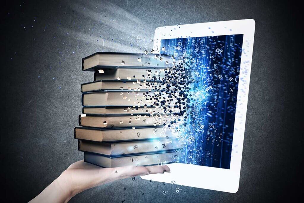 books are sucked into an ebook reader
