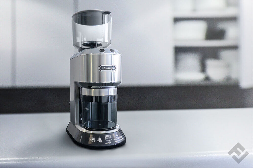 Electric coffee grinder De'Longhi on a counter