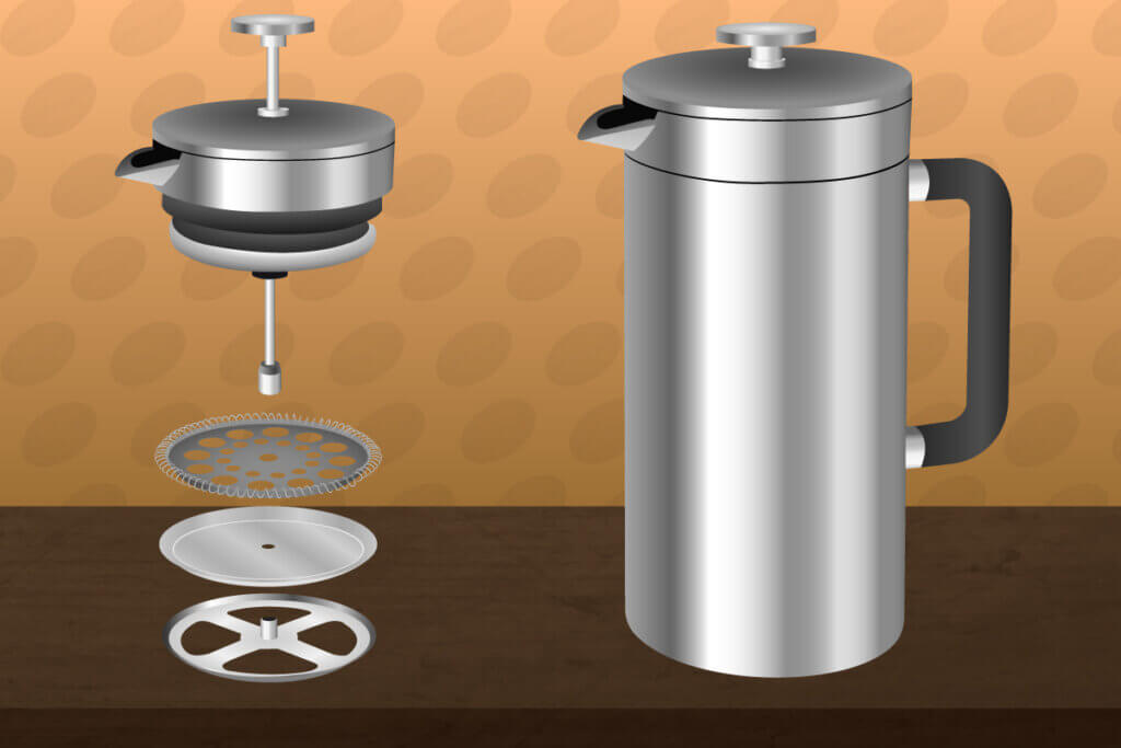 Schematic of a French press and its plunger