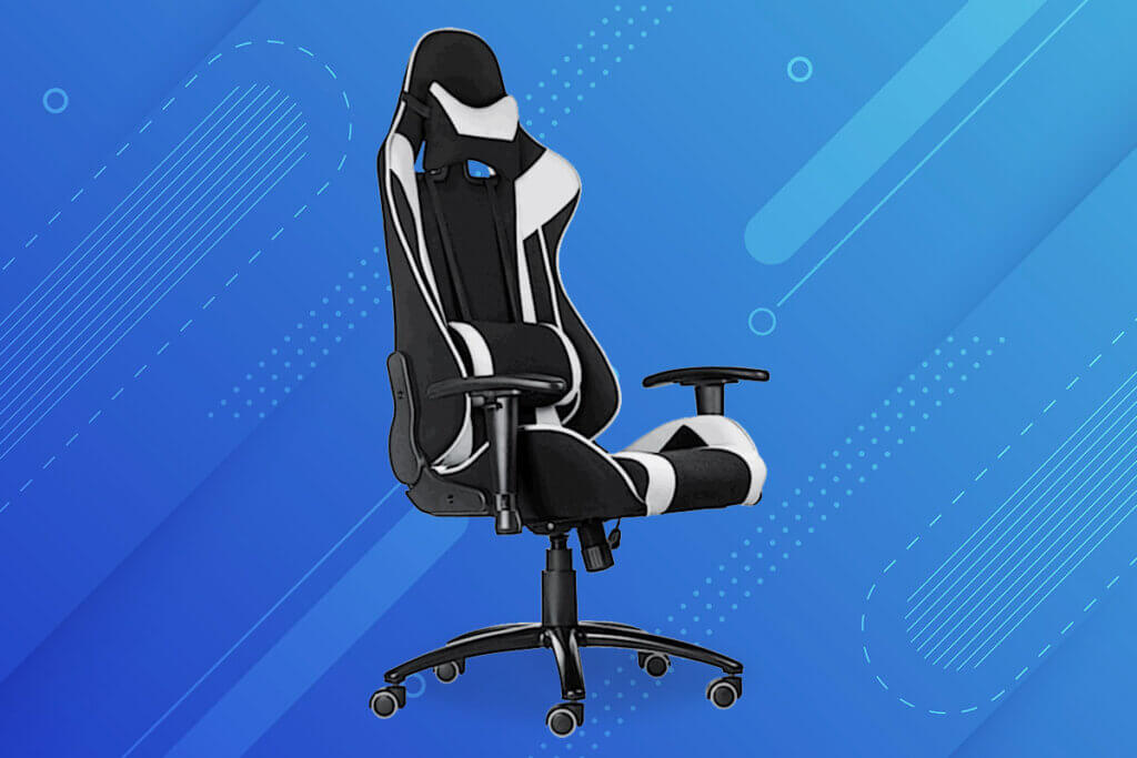 gaming chair in black and white design seen from the side