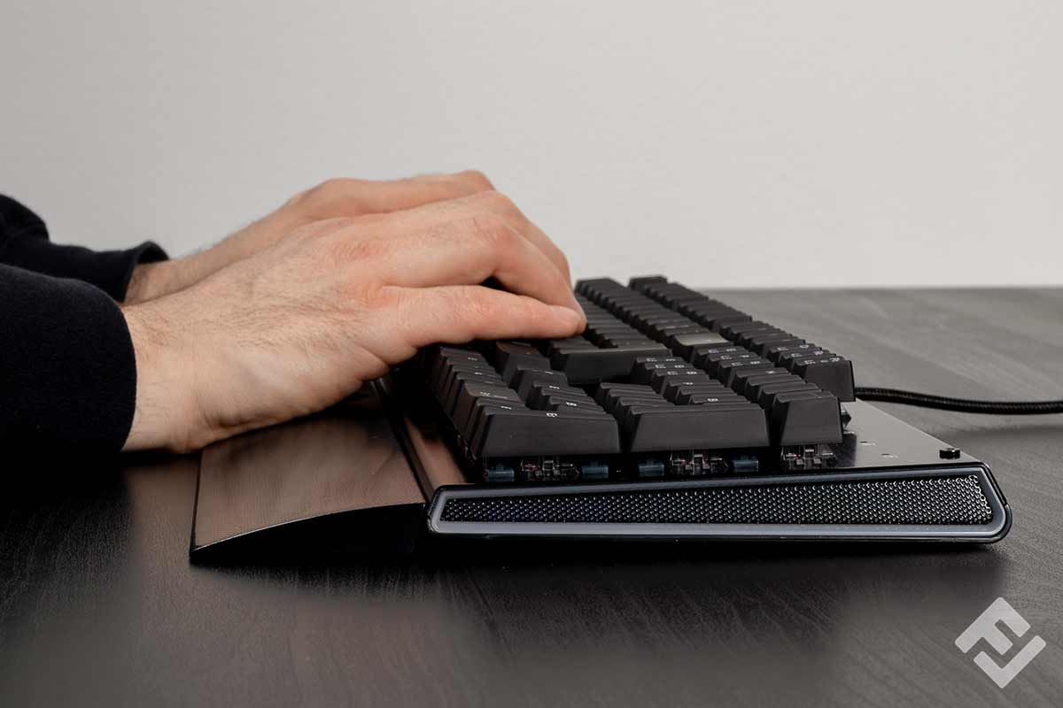 ergonomic keyboard in use