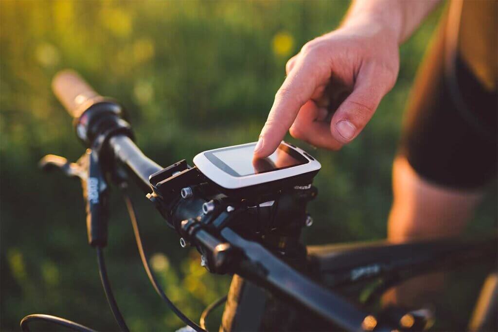 Close-up of the operation of a bicycle computer