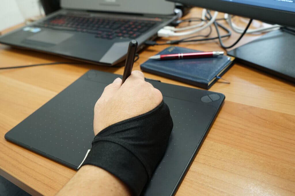 graphic tablet wearing a glove when used