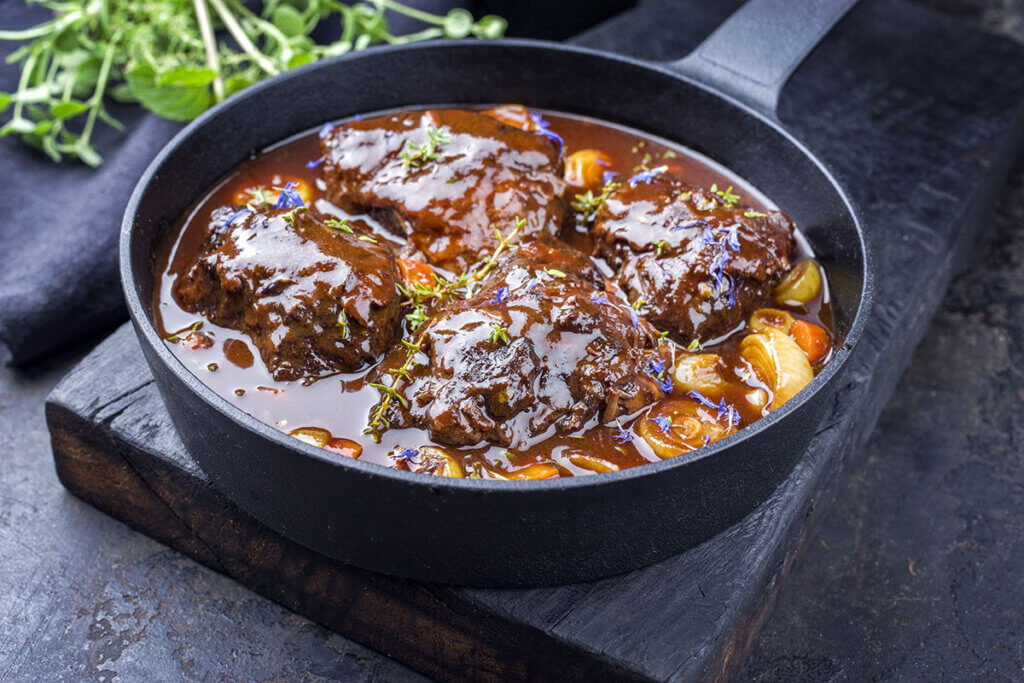 beef casserole in pan