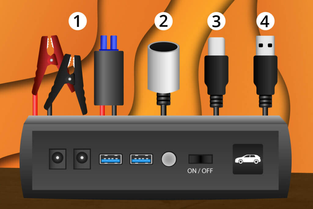 Compact jump starter with connections