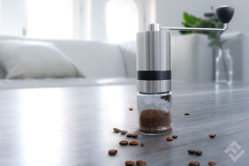 Silberthal coffee grinder on a table with coffee beans