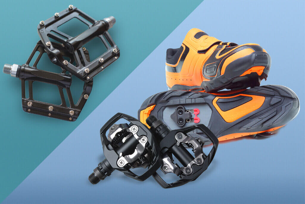 Platform pedals you can use with road shoes, for clipless pedals you need special cycling shoes.