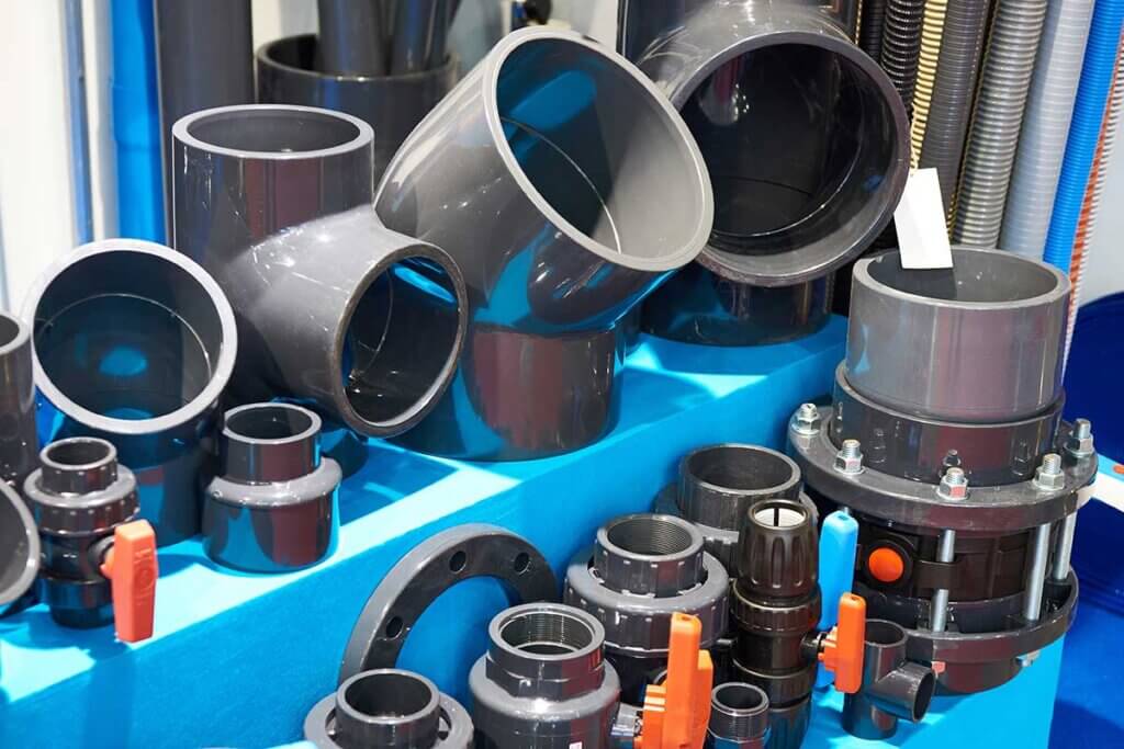 pond pump-various fittings on a blue pedestal