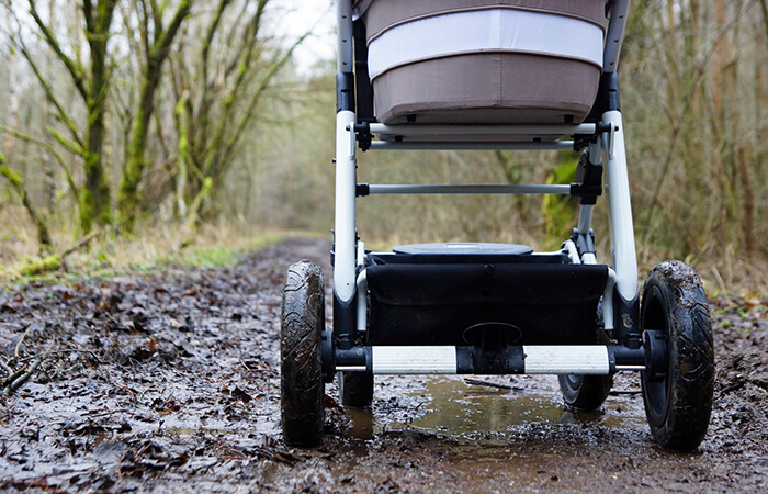 pram in mud