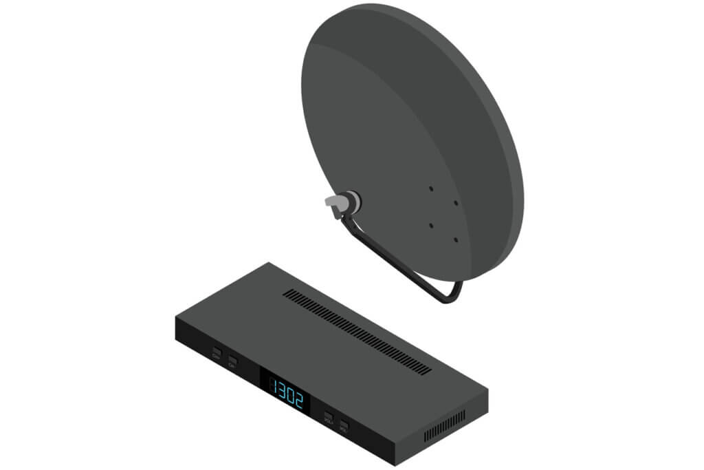 receiver and satellite on white background