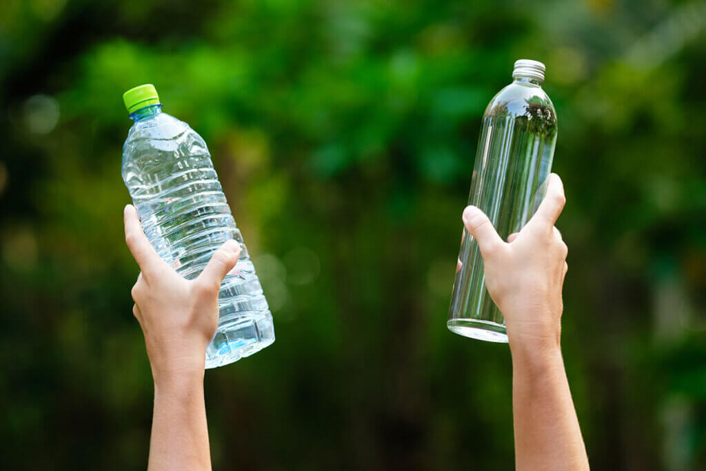 plastic and glass bottle