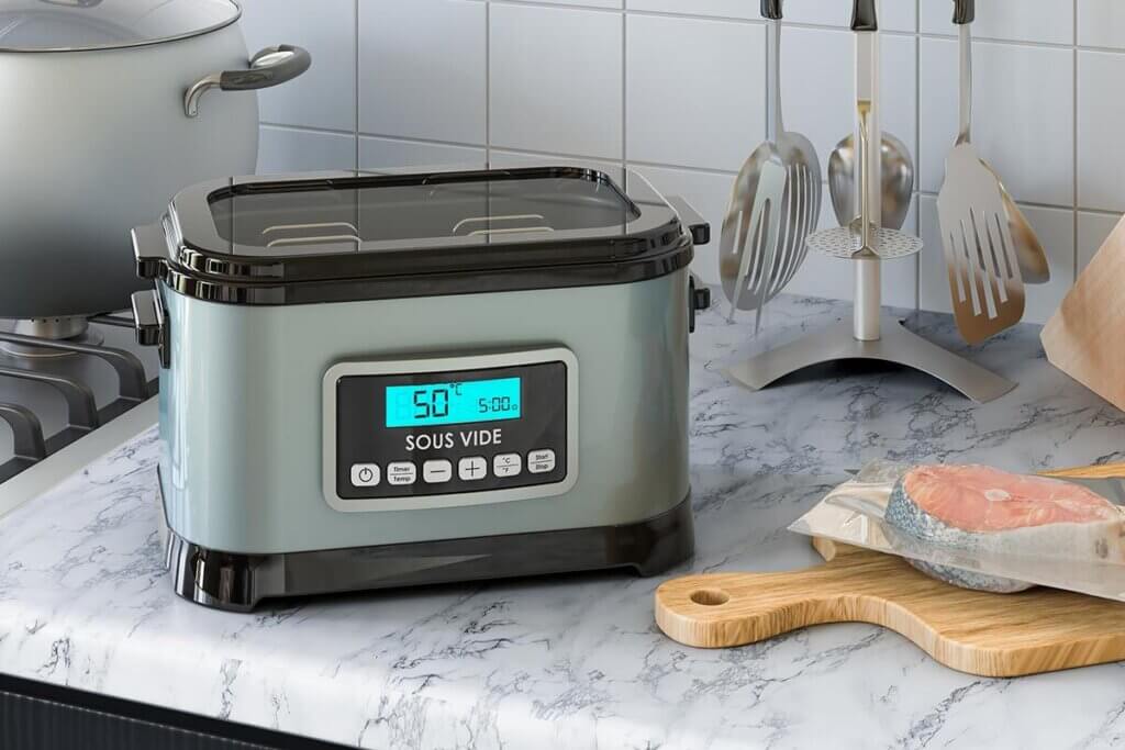 Sous-vide machine placed on kitchen counter