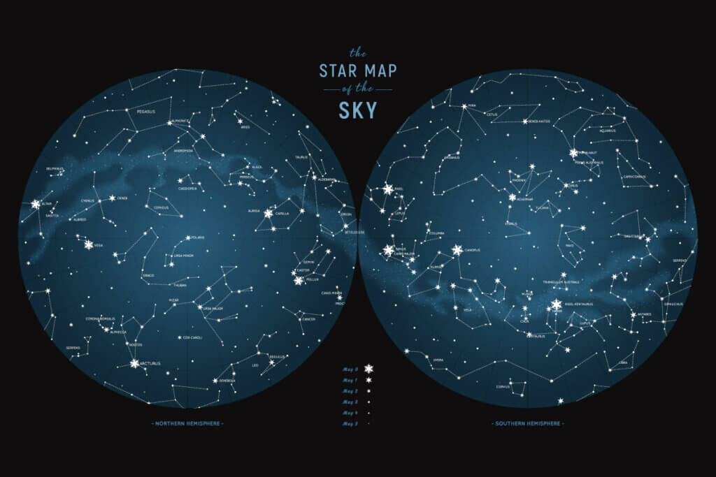 Star map of northern and southern hemisphere