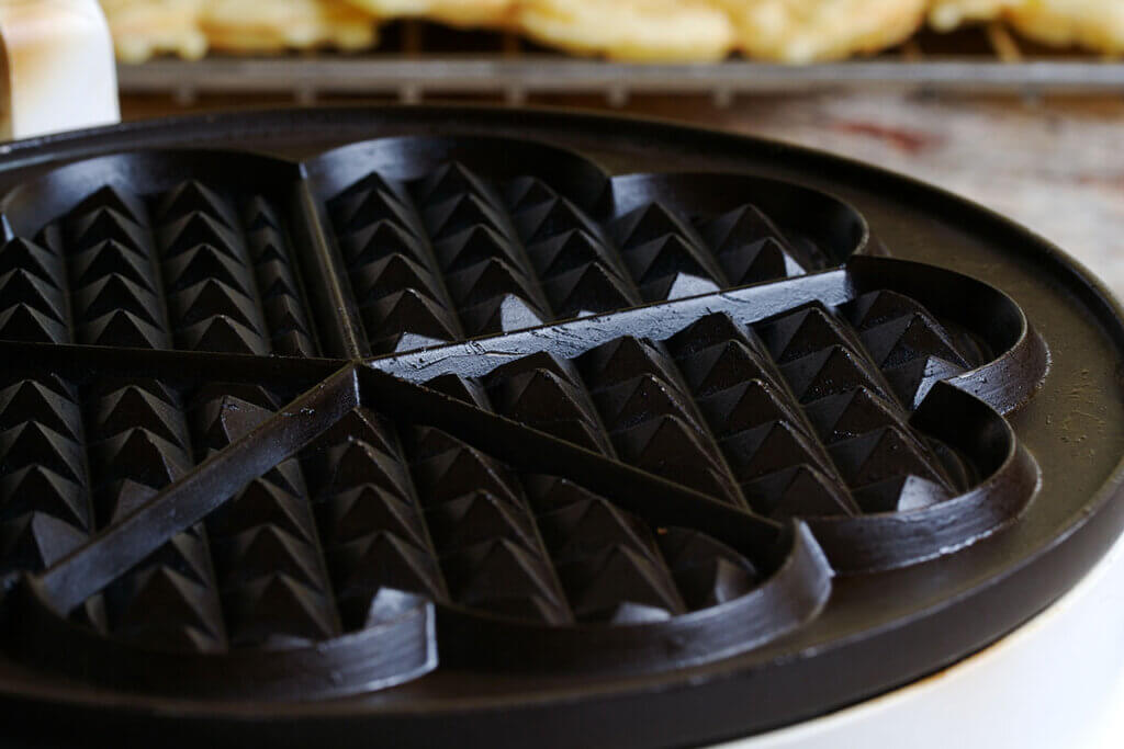 Close-up of heart waffle iron