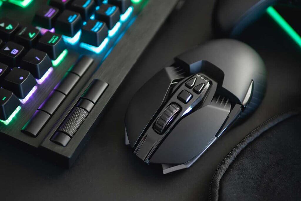 gaming mouse next to keyboard